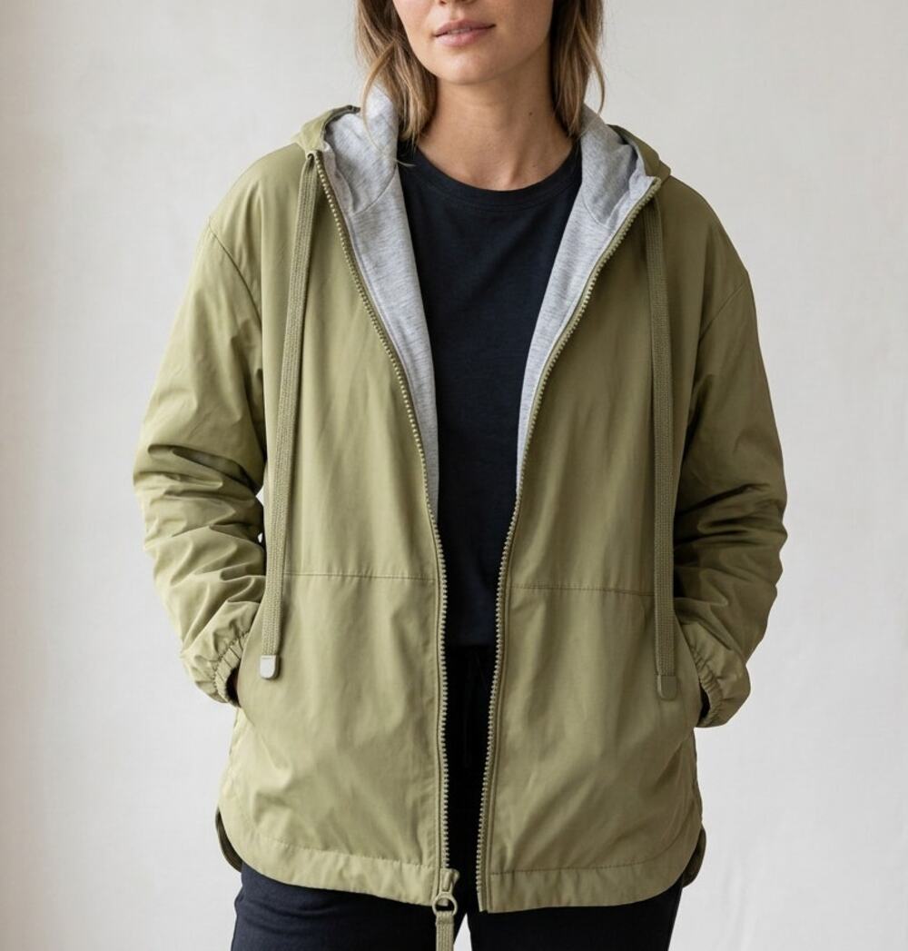 LIE Life Integrity Earth Marlow Warm Green Jersey Lined Hooded Jacket, size XL